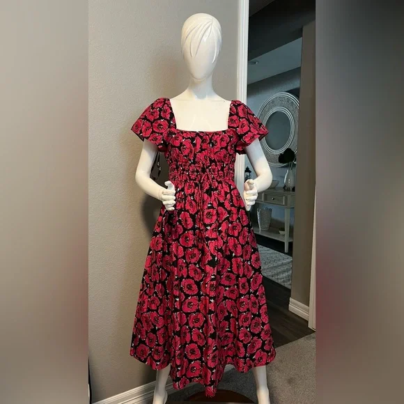 Kate Spade Poppy Toss Square-neck Midi Dress size S - Picture 1 of 11